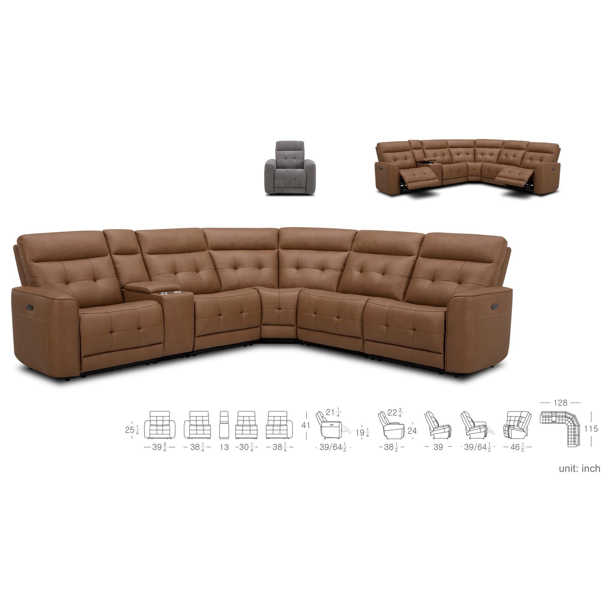 Interlochen 6-Piece Leather Power Reclining Sectional with Power