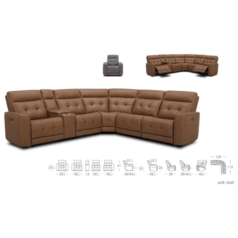 Interlochen 6-Piece Leather Power Reclining Sectional with Power Headrests in Aline Butternut, , large