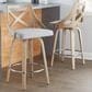 LumiSource Charlotte Swivel Counter Stool with Light Grey Fabric Upholstery in Whitewashed and Chrome (Set of 2), , large