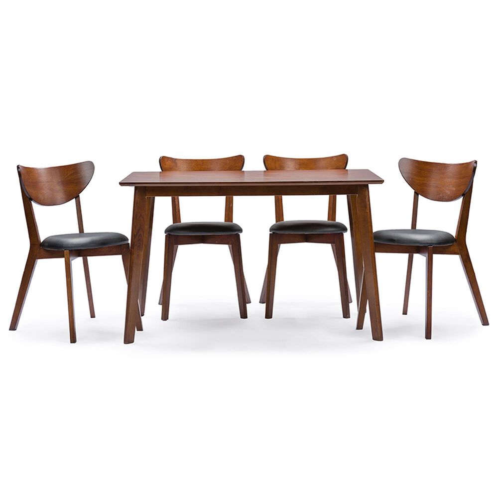 Baxton Studio Sumner 5-Piece Rectangular Dining Set in Walnut, , large