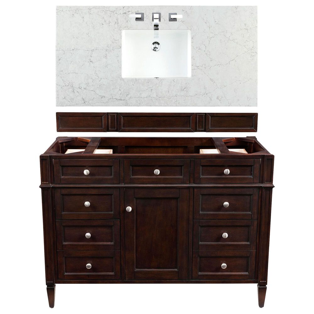 James Martin Vanities Brittany 48" Single Bathroom Vanity in Burnished Mahogany with 3 cm Eternal Jasmine Pearl Quartz Top and Rectangle Sink, , large