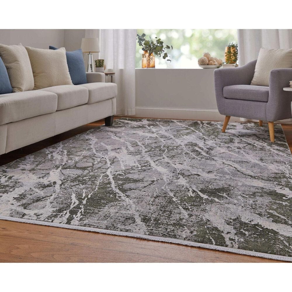 Feizy Cadiz 39N6F 6&#39;6&quot; x 9&#39;6&quot; Green and Ivory Area Rug, , large