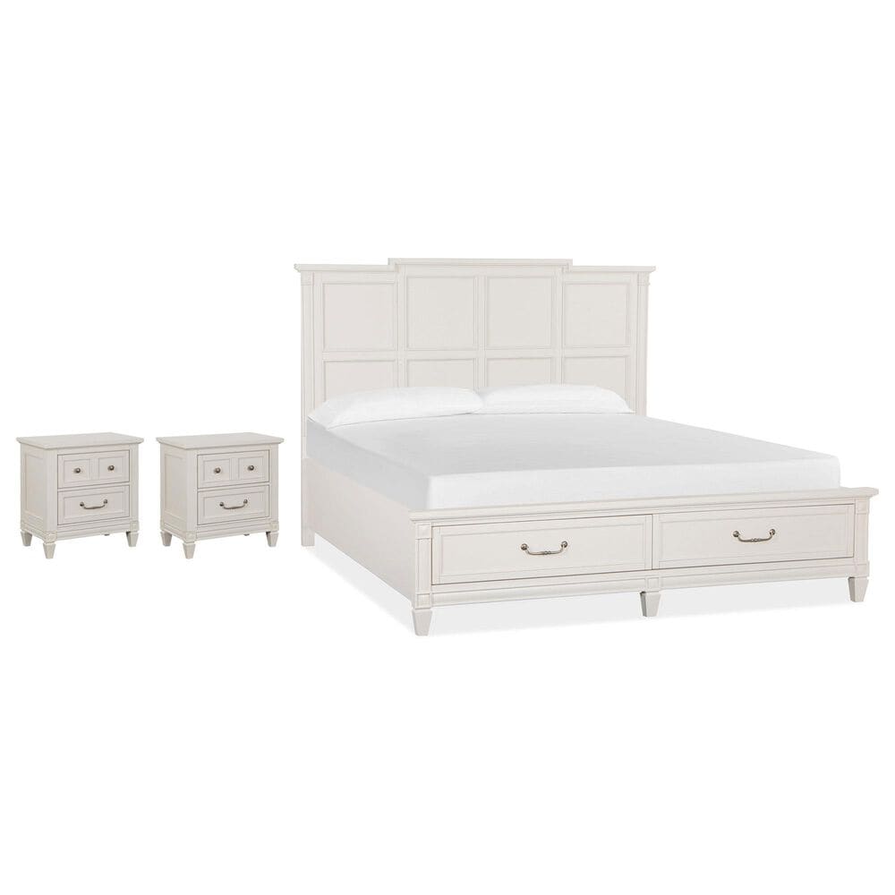 Nicolette Home Willowbrook King Storage Bed with Two Nightstands in Egg Shell White, , large