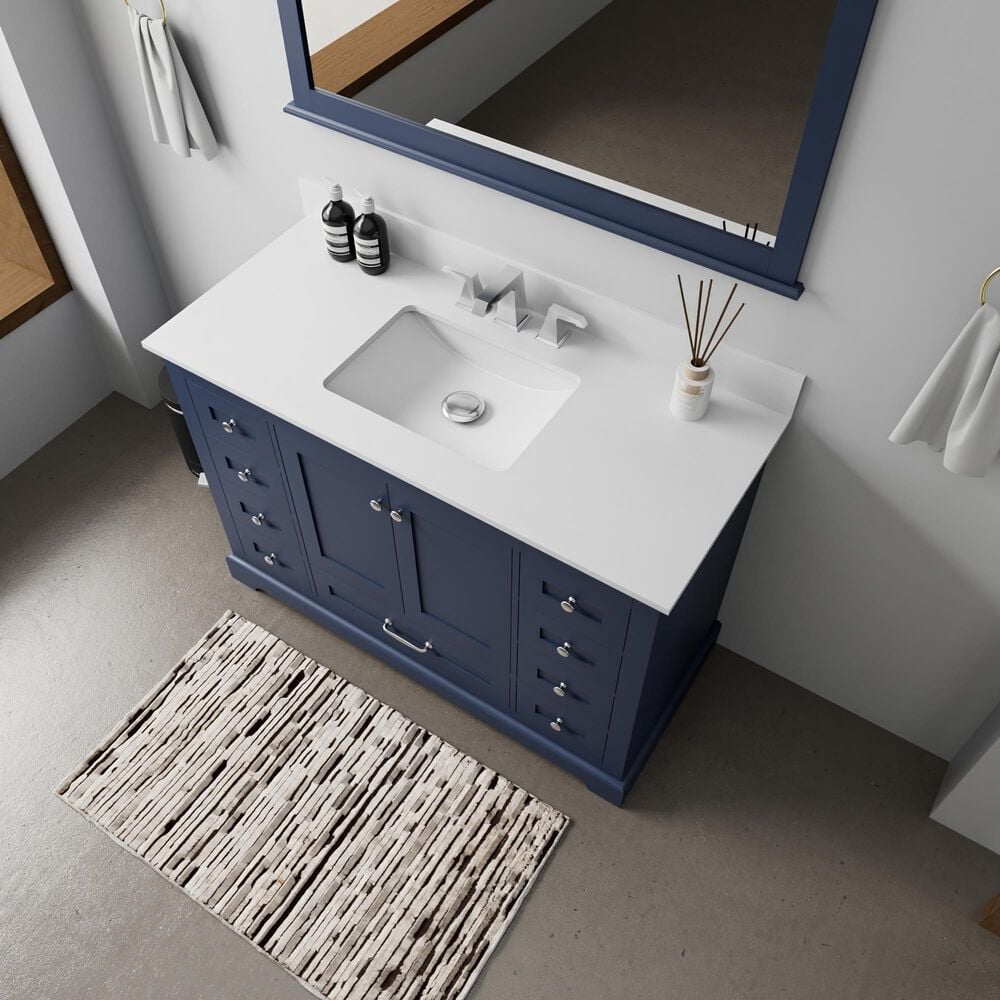 Lexora Home Dukes 48" Single Bathroom Vanity in Navy Blue with 2 cm White Quartz Top and Rectangular Sink, , large