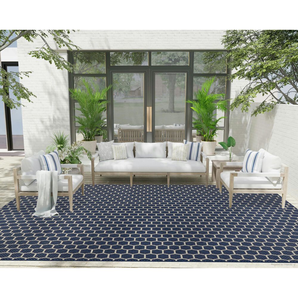 Nourison Twist Reversible 9&#39; x 12&#39; Navy Indoor/Outdoor Area Rug, , large