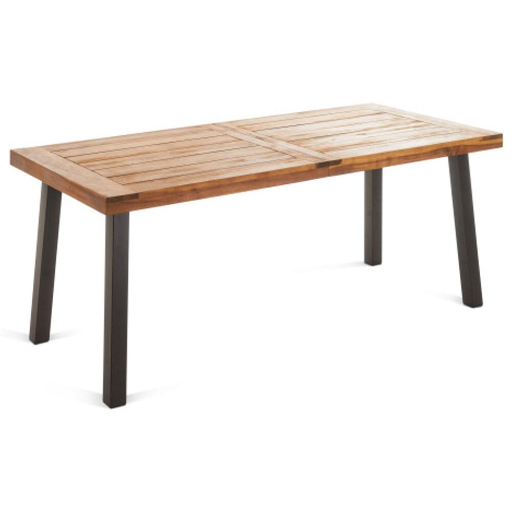 Hearth and Haven 7-Piece Outdoor Rectangular Dining Set with Cream Cushion in Teak, , large