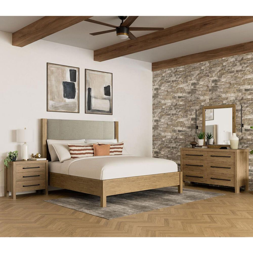 Shannon Hills Davie 4-Piece Queen Upholstered Bedroom Set in Pale Oak, , large