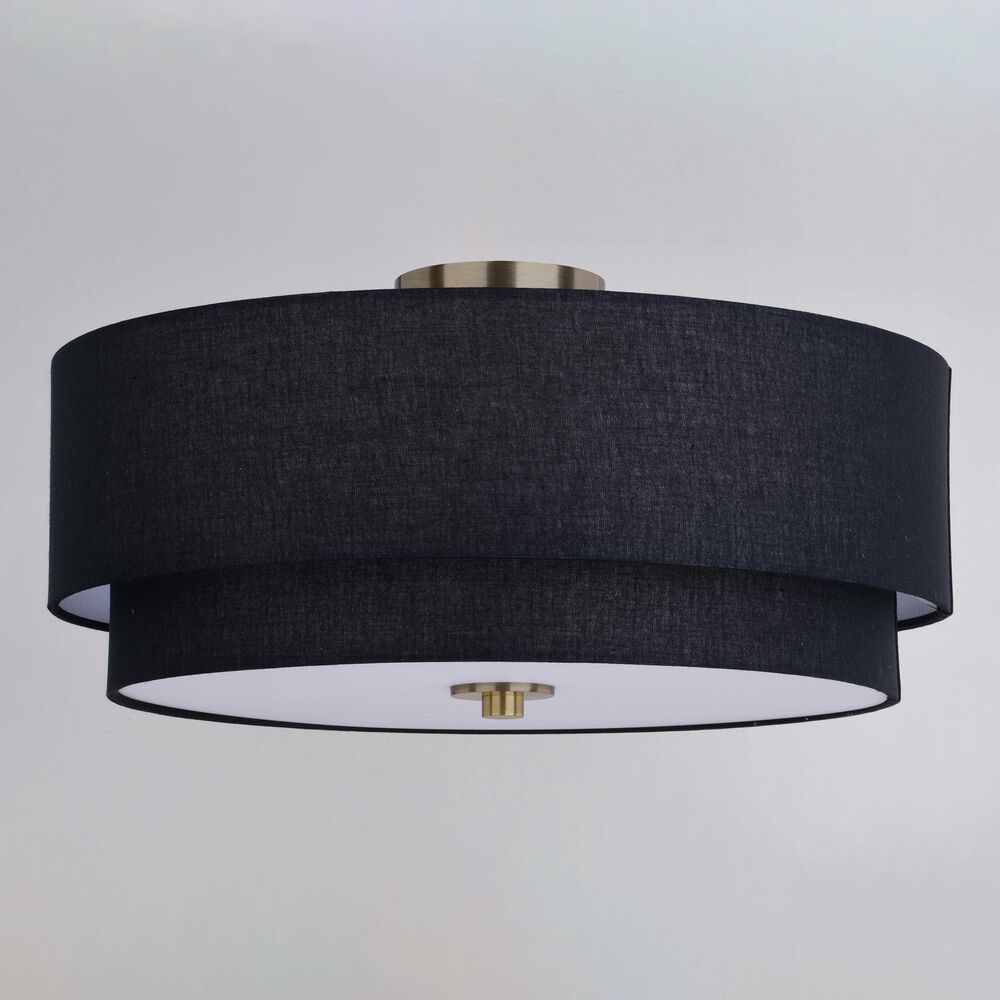 Vaxcel Burnaby 4-Light Semi-Flush Mount with Black Linen Shade in Matte Brass, , large