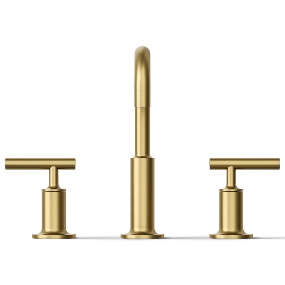 Kohler Purist Widespread Bathroom Sink Faucet with Lever Handles and High Gooseneck Spout in Vibrant Brushed Moderne Brass, , large