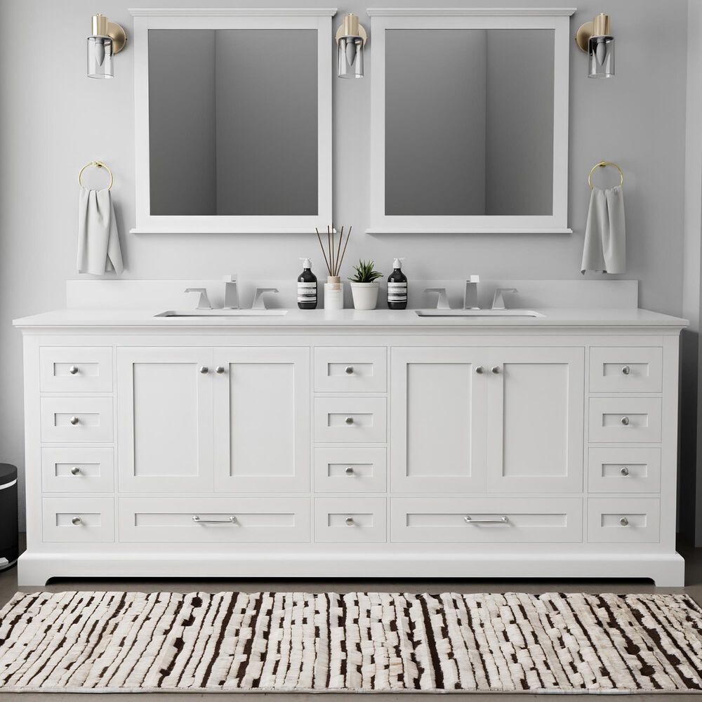 Lexora Home Dukes 84" Double Bathroom Vanity in White with 2 cm White Cultured Marble Top and Rectangular Sinks, , large