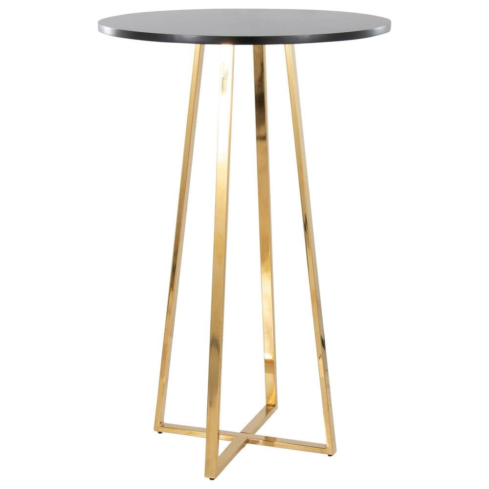 LumiSource Cosmo Bar Table in Gold Metal and Black Wood, , large