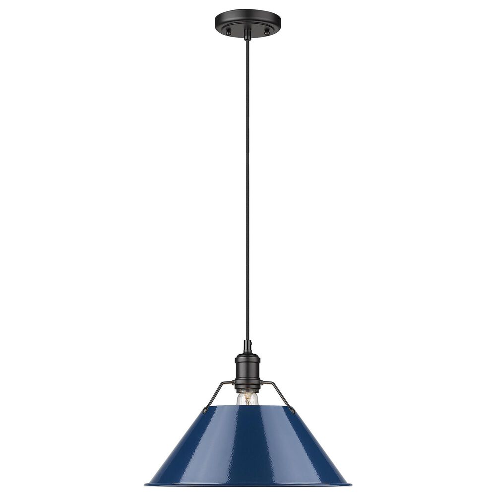 Golden Lighting Orwell 1-Light Wide Large Pendant with Matte Navy Shade in Matte Black, , large