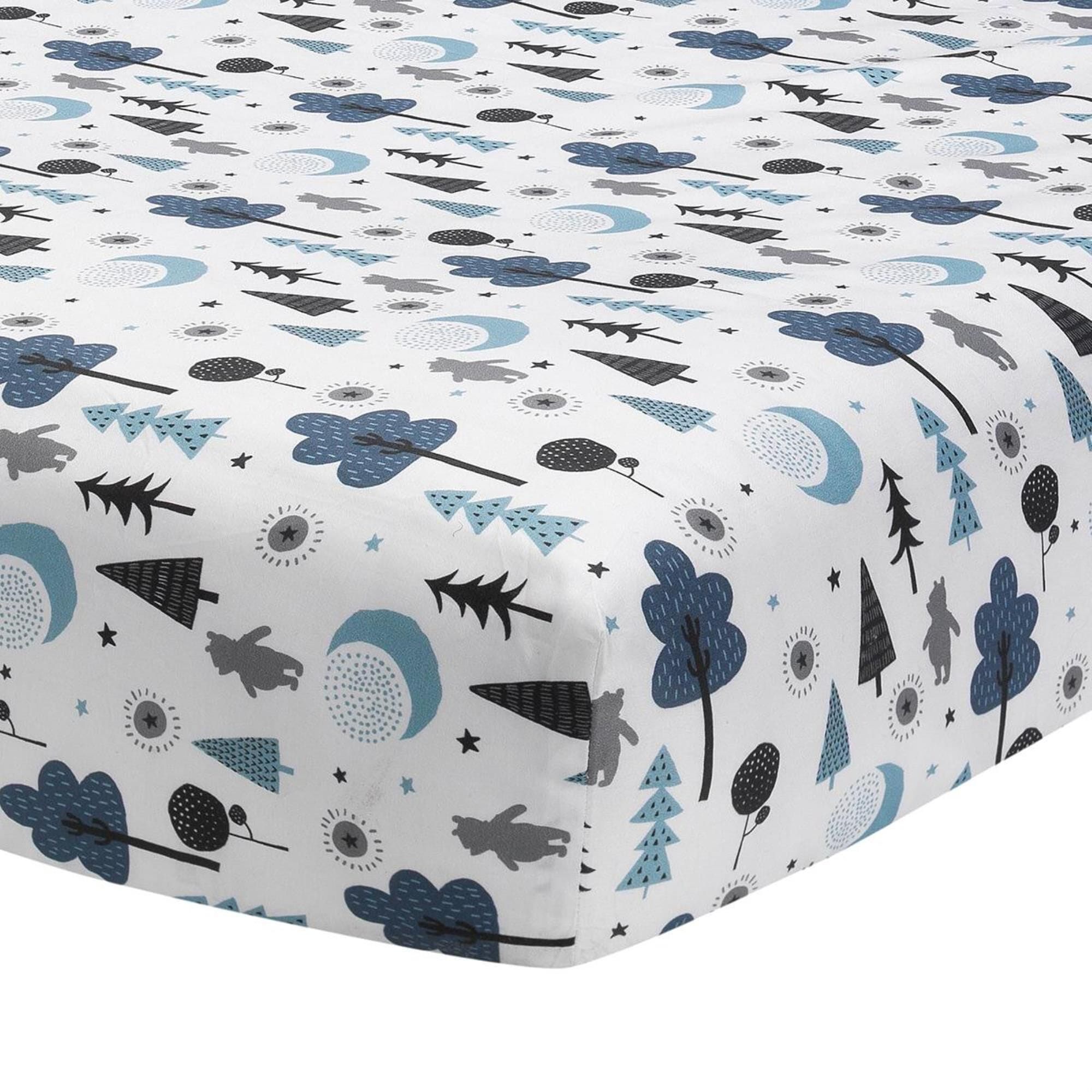 Lambs and Ivy Pooh Bear Fitted Crib Sheet in White and Blue Nebraska Furniture Mart