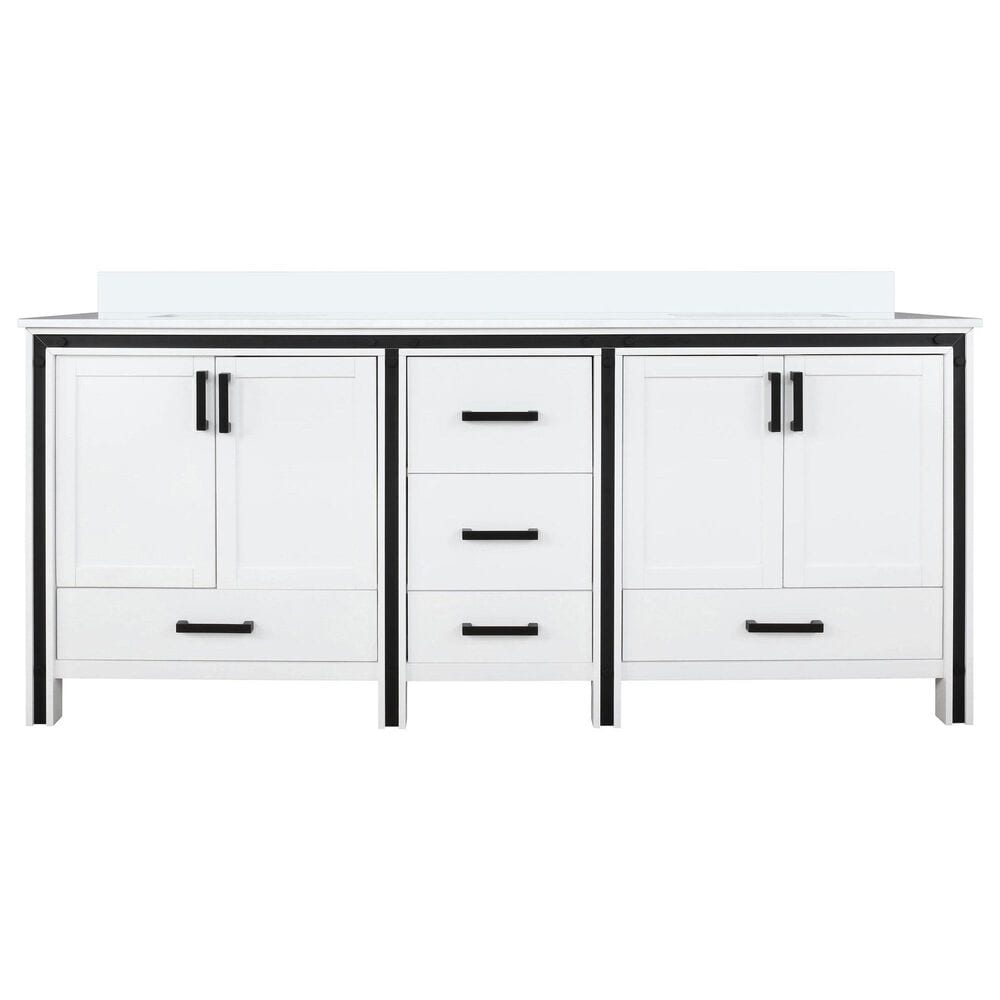Lexora Home Ziva 72&quot; Double Bathroom Vanity in White with 2 cm White Quartz Top and Rectangular Sinks, , large