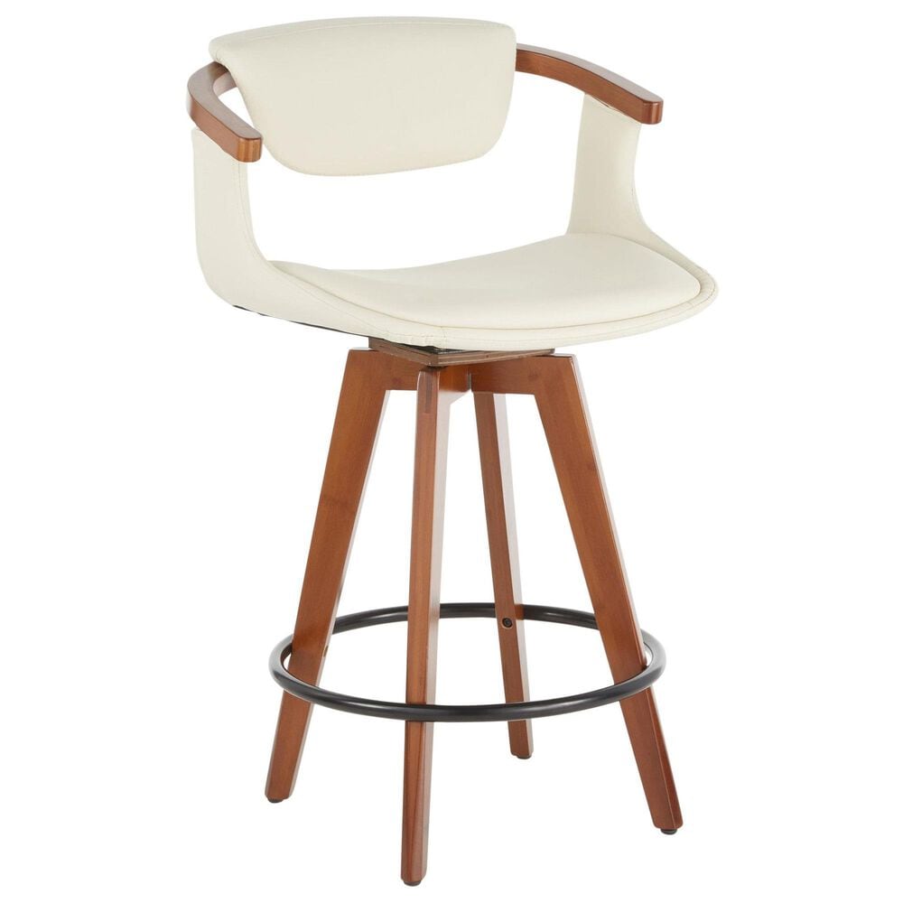 Lumisource Oracle Swivel Counter Stool with Cream Cushion in Walnut and Black, , large