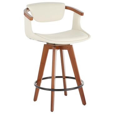 Lumisource Oracle Swivel Counter Stool with Cream Cushion in Walnut and Black, , large