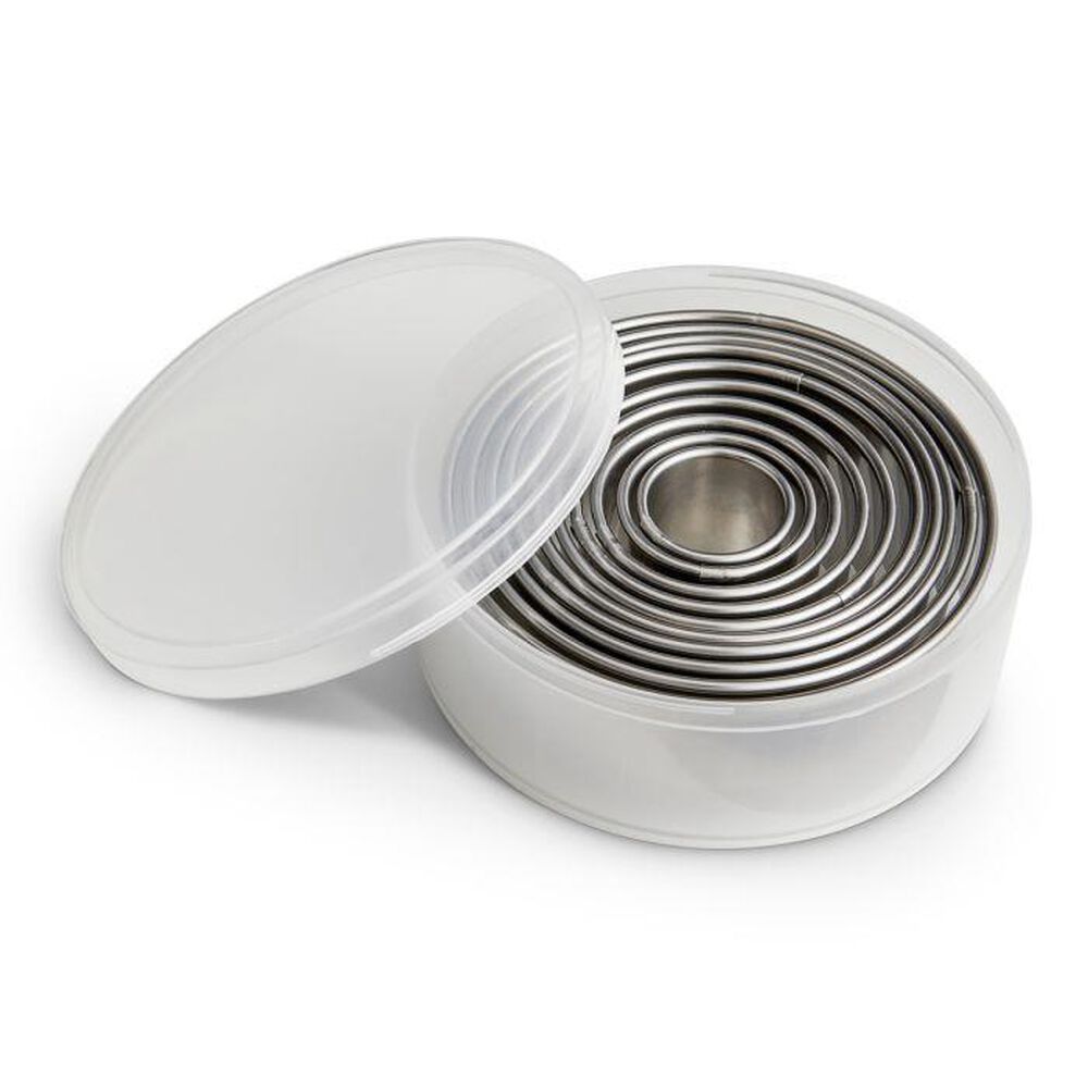 Mrs. Anderson&#39;s 10-Piece Baking Round Cutters with Reusable Storage Container in Stainless Silver, , large