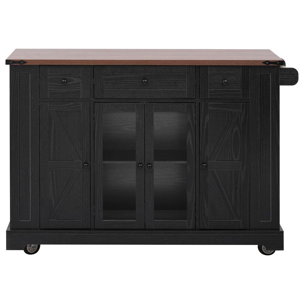 HOMLUX 53" Farmhouse Kitchen Island with Two Tempered Glass Cabinet Doors in Black, , large