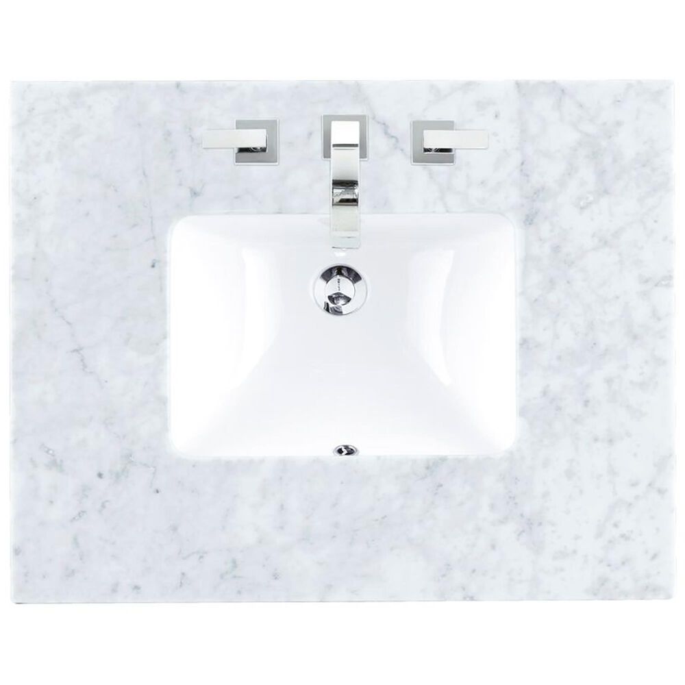 James Martin Vanities Breckenridge 30" Single Bathroom Vanity in Smokey Celadon with 3 cm Carrara White Marble Top and Rectangular Sink, , large