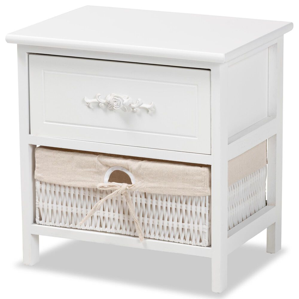 Baxton Studio Madelia 1 Drawer Nightstand in White, , large