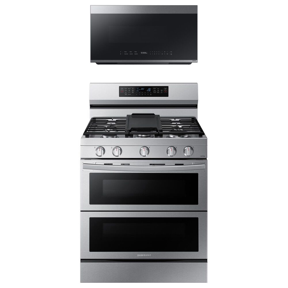 Samsung 2-Piece Kitchen Package with 6 Cu. Ft. Freestanding Gas Range and 2.1 Cu. Ft. Bespoke Fingerprint Resistant Over-the-Range Microwave in Stainless Steel, , large