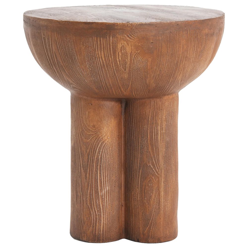 Hearth and Haven Iris Outdoor Round Side Table with 3 Cylindrical Legs in Brown, , large
