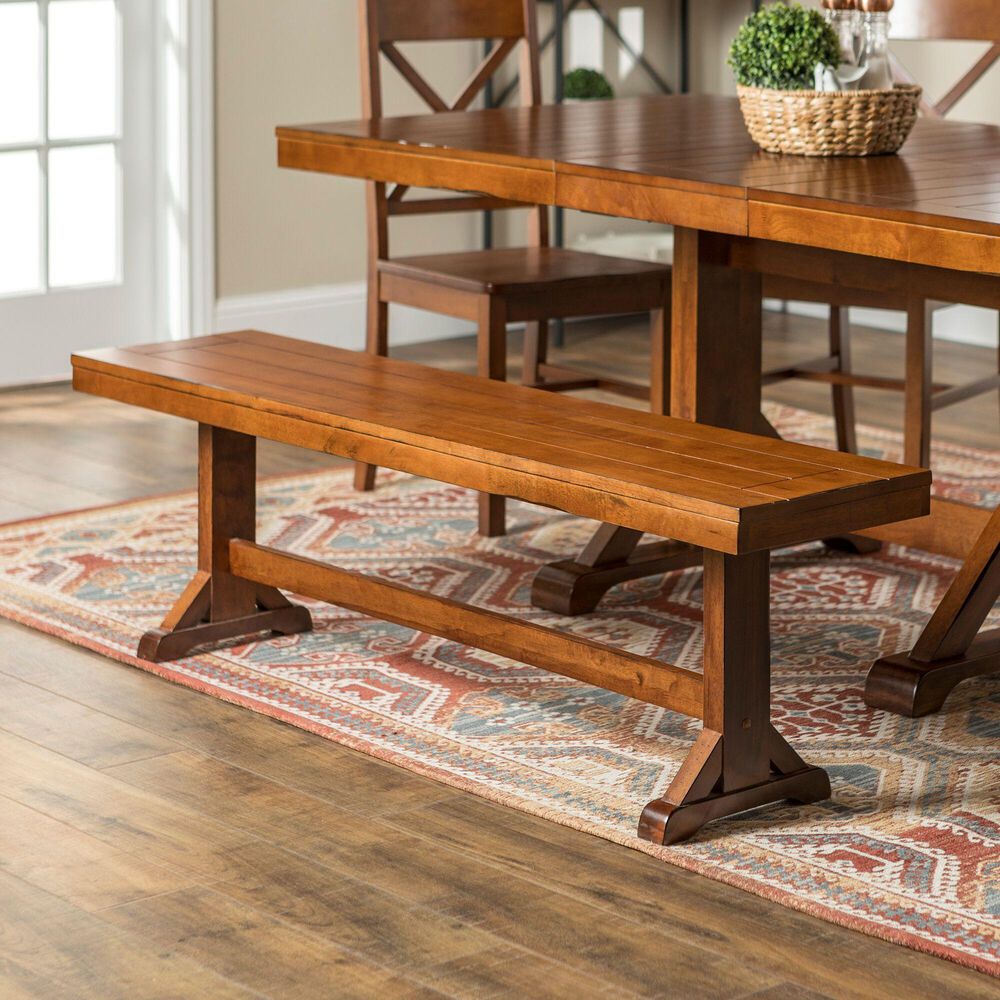 Walker Edison Antique Brown Wood Bench, , large