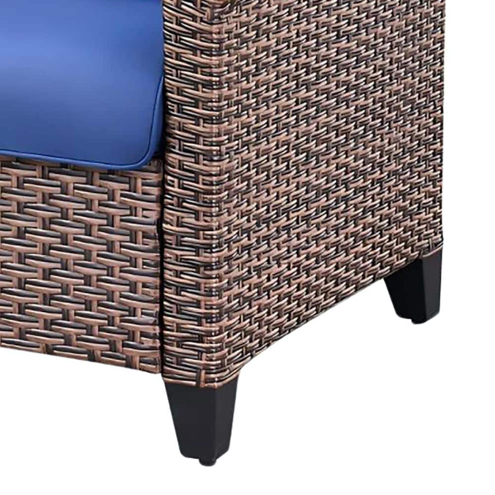 Sunwell Garden 32"H 3-Seater Outdoor Sofa with Wide Armrests and Navy Cushion in Brown, , large