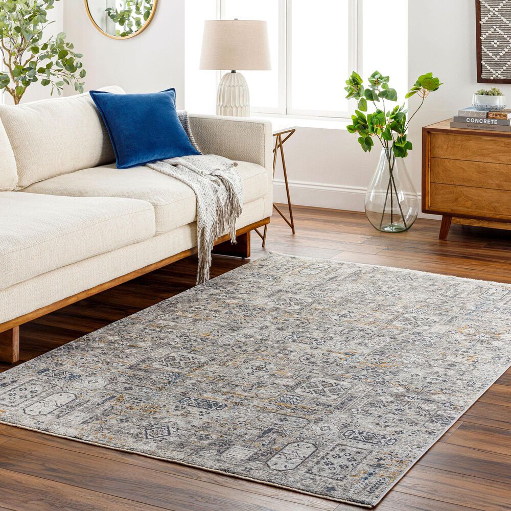 Surya Cardiff CDF-2310 Charcoal, Light Gray, Medium Gray, Camel and Blue 5' x 7'5" Area Rug, , large