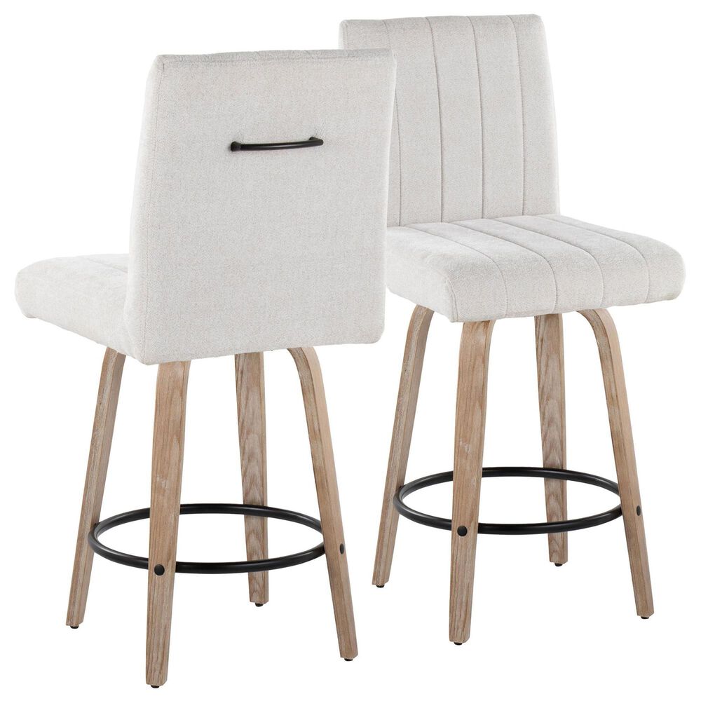 LumiSource Hank Swivel Counter Stool with Light Grey Fabric Upholstery in Whitewashed and Black (Set of 2), , large