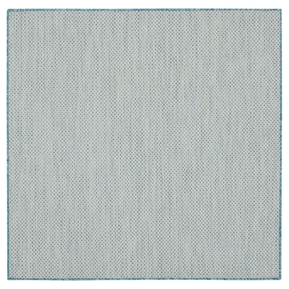 Nourison Courtyard Ivory and Aqua 4&#39; Square Indoor/Outdoor Area Rug, , large