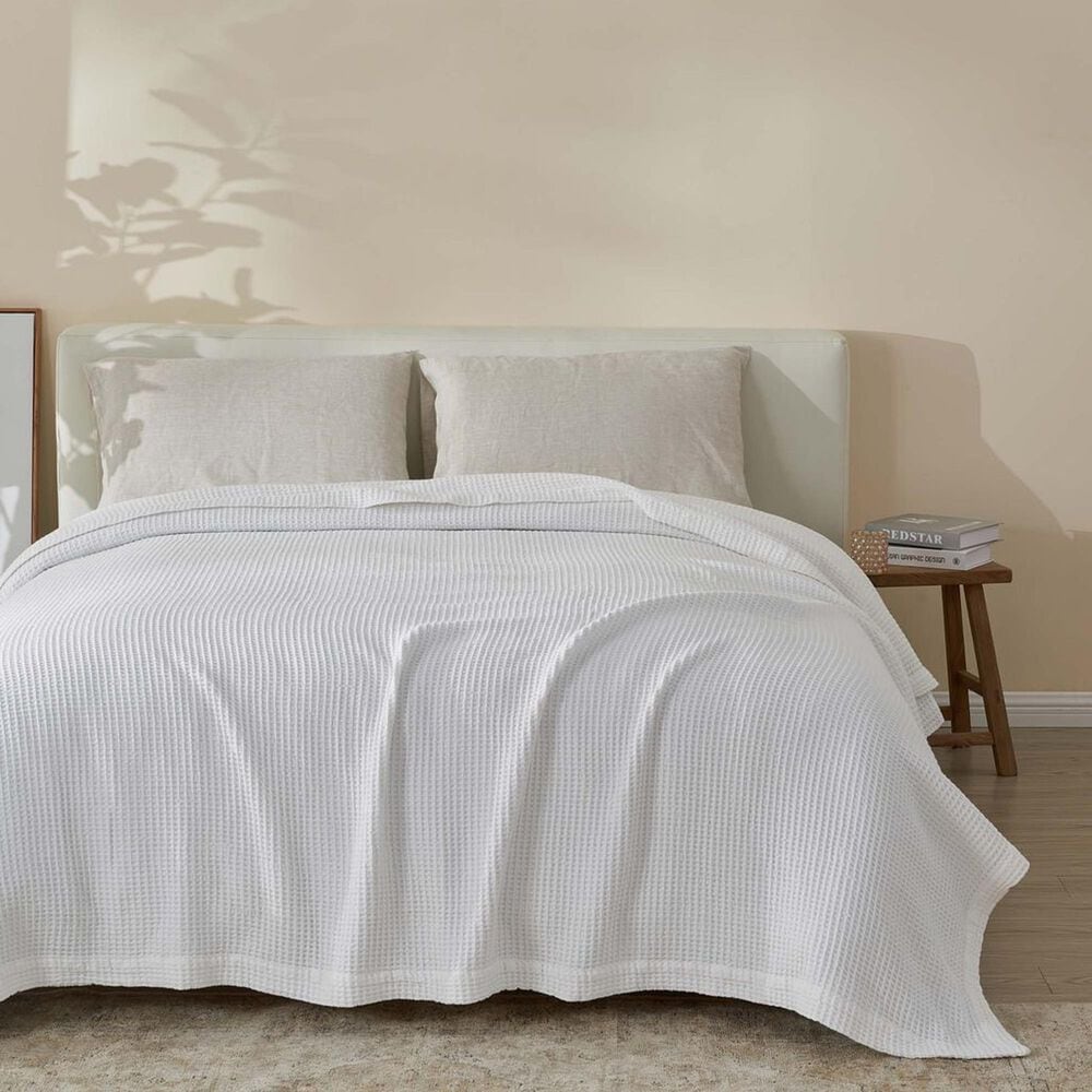 Trade Linker Full/Queen Waffle Weave Knit Throw Blanket in White, , large