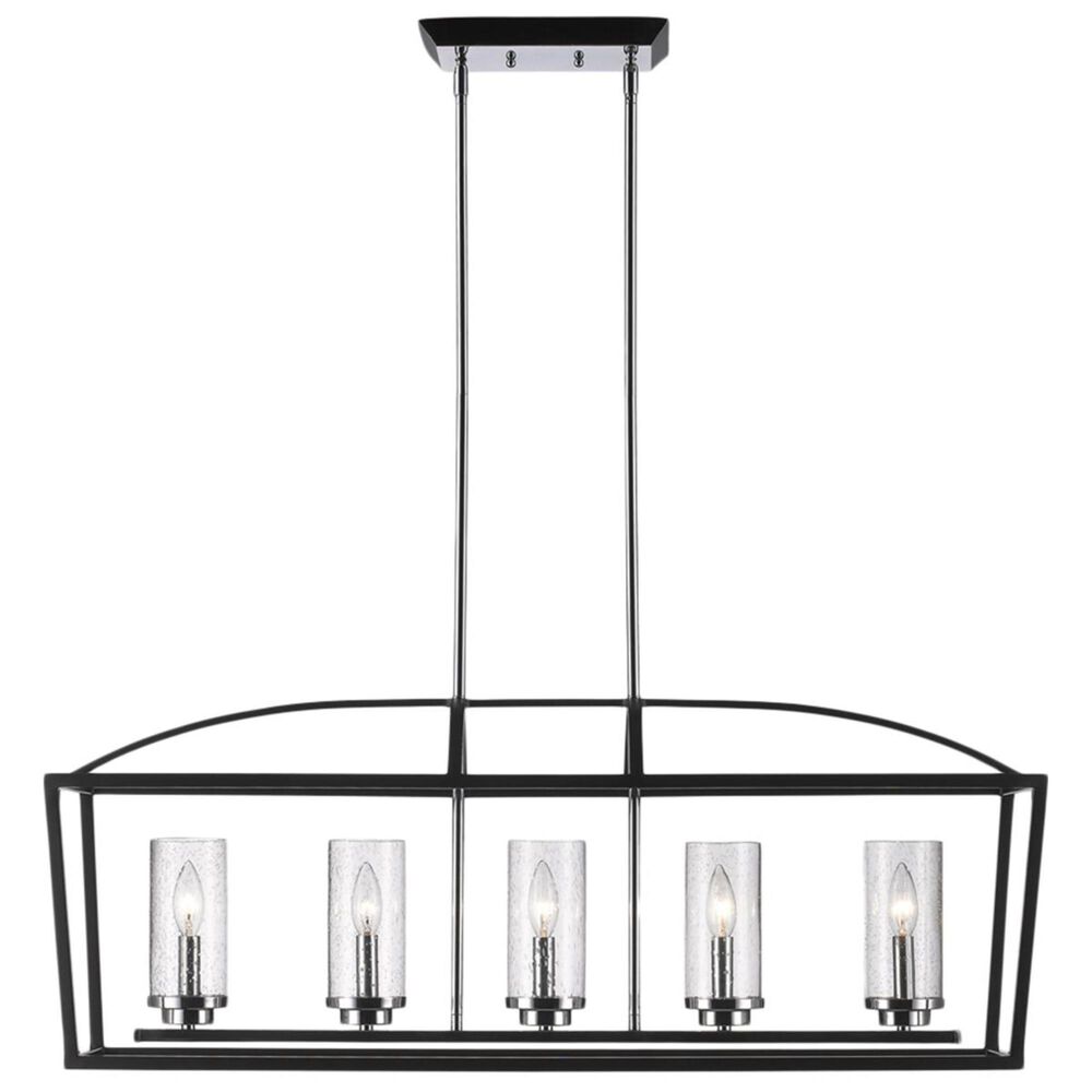 Golden Lighting Mercer 5-Light Linear Pendant in Black with Seeded Glass, , large