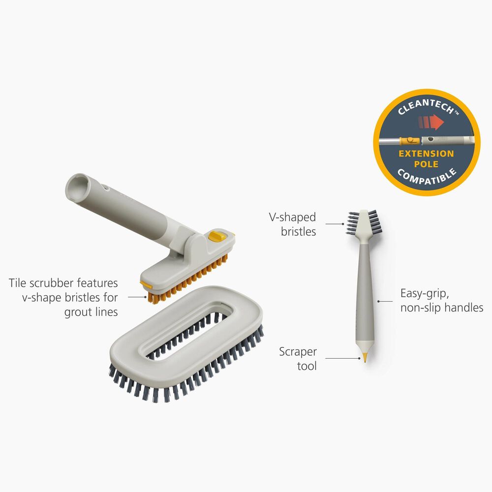 Joseph Joseph CleanTech 2-Piece Tile Scrubber and Spot Cleaning Tool Set in Stone, , large