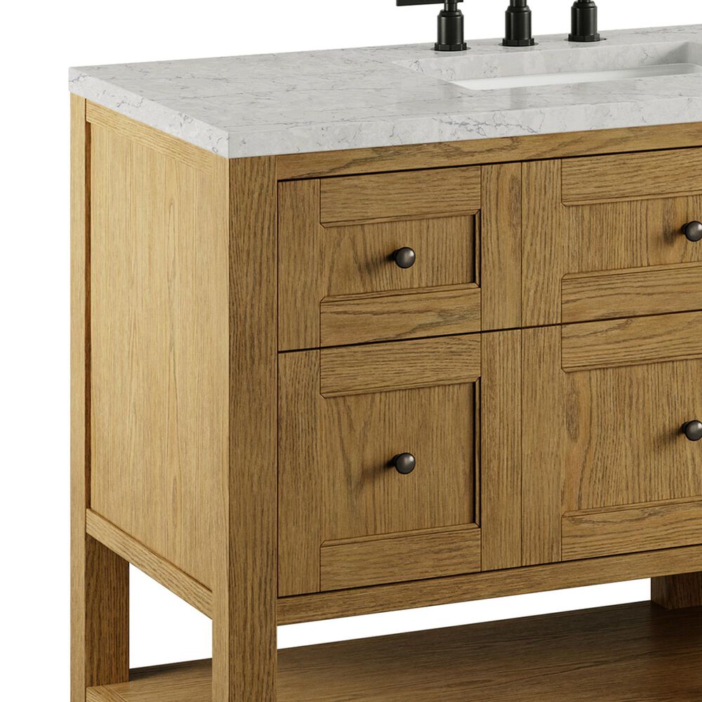James Martin Breckenridge 84" Double Bathroom Vanity in Light Natural Oak with 3 cm Eternal Jasmine Pearl Top and Rectangular Sinks, , large