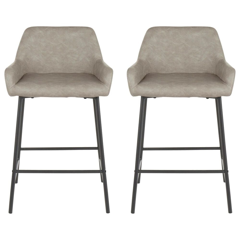 LumiSource Daniella 24" Counter Stool with Grey Upholstery in Black (Set of 2), , large