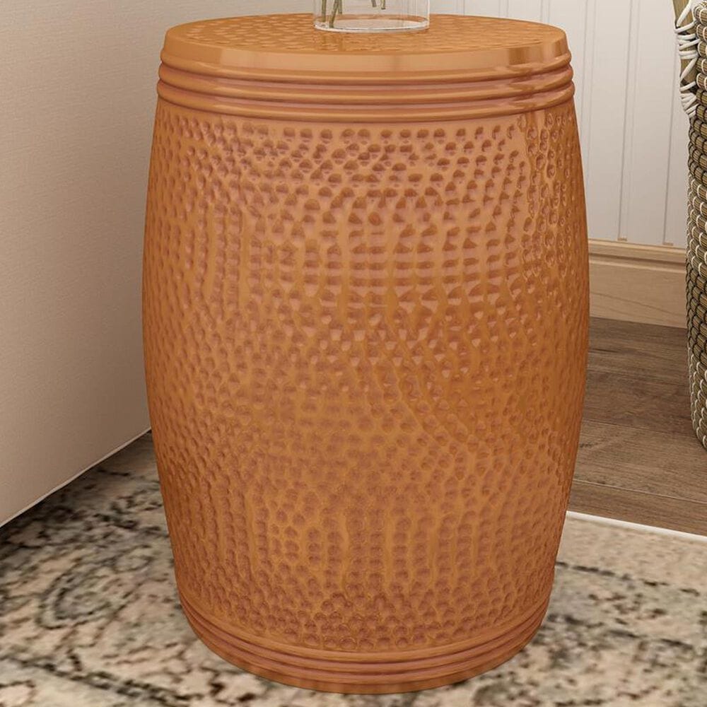 Maple and Jade Handmade Drum Accent End Table in Weathered Copper, , large