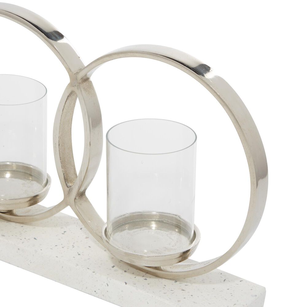 Maple and Jade Candle Holder Centerpiece in White and Silver, , large