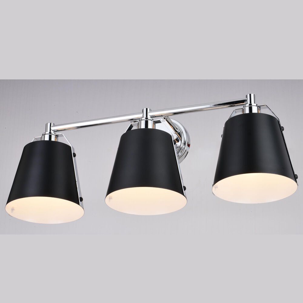 Vaxcel Barrington 3-Light Bathroom Vanity with Matte Black Shades in Chrome, , large