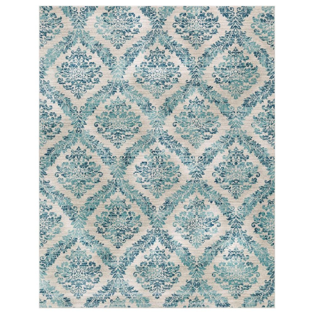 37B Harput Navy, Ivory, Medium Gray and Teal 3"11" x 5"7" Area Rug, , large
