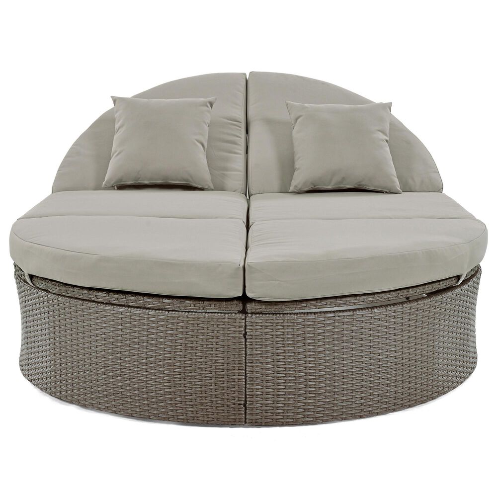 HOMLUX 2-Person Outdoor Daybed with Adjustable Backrests and Foldable Cup Trays in Gray, , large