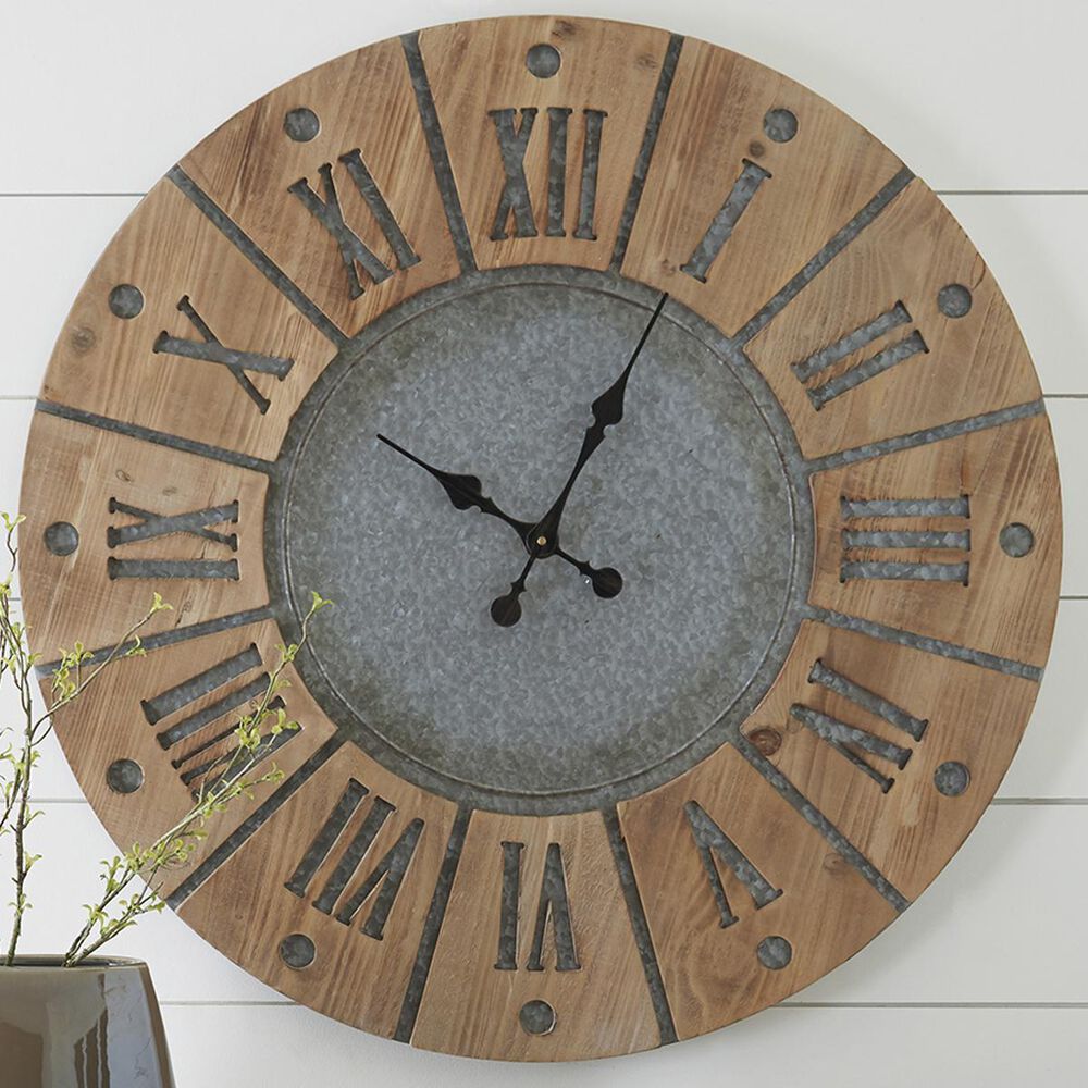 Ashley Payson Wall Clock in Antique Gray/Natural, , large