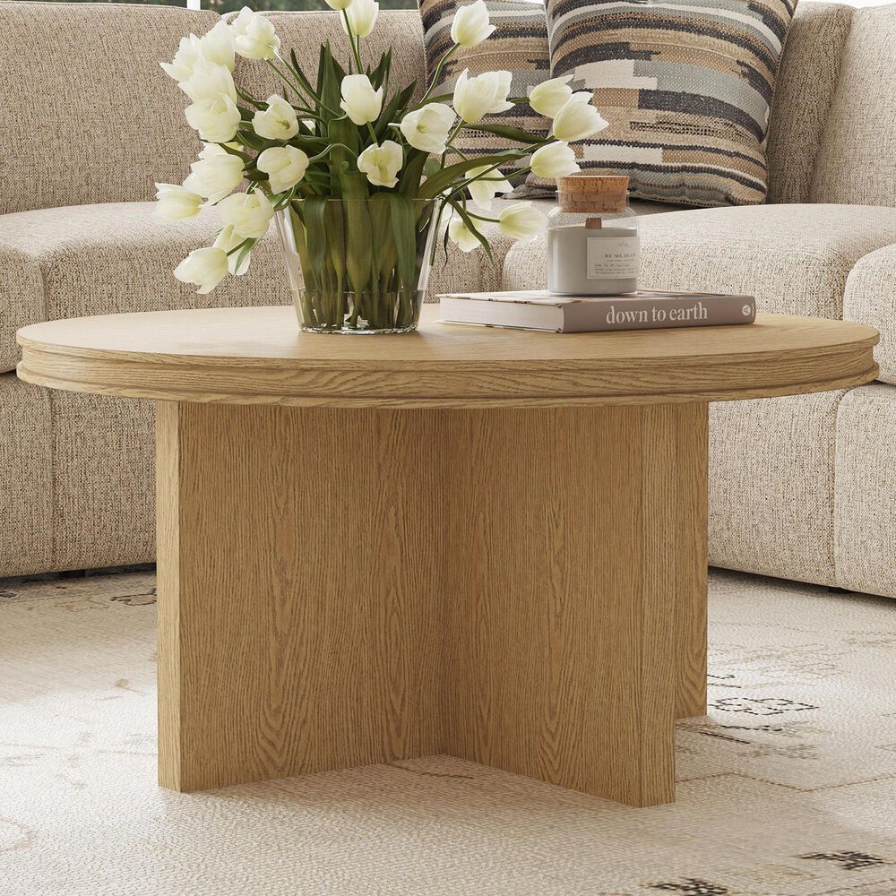 Flexsteel Waterfall Round Coffee Table in Light Oak, , large