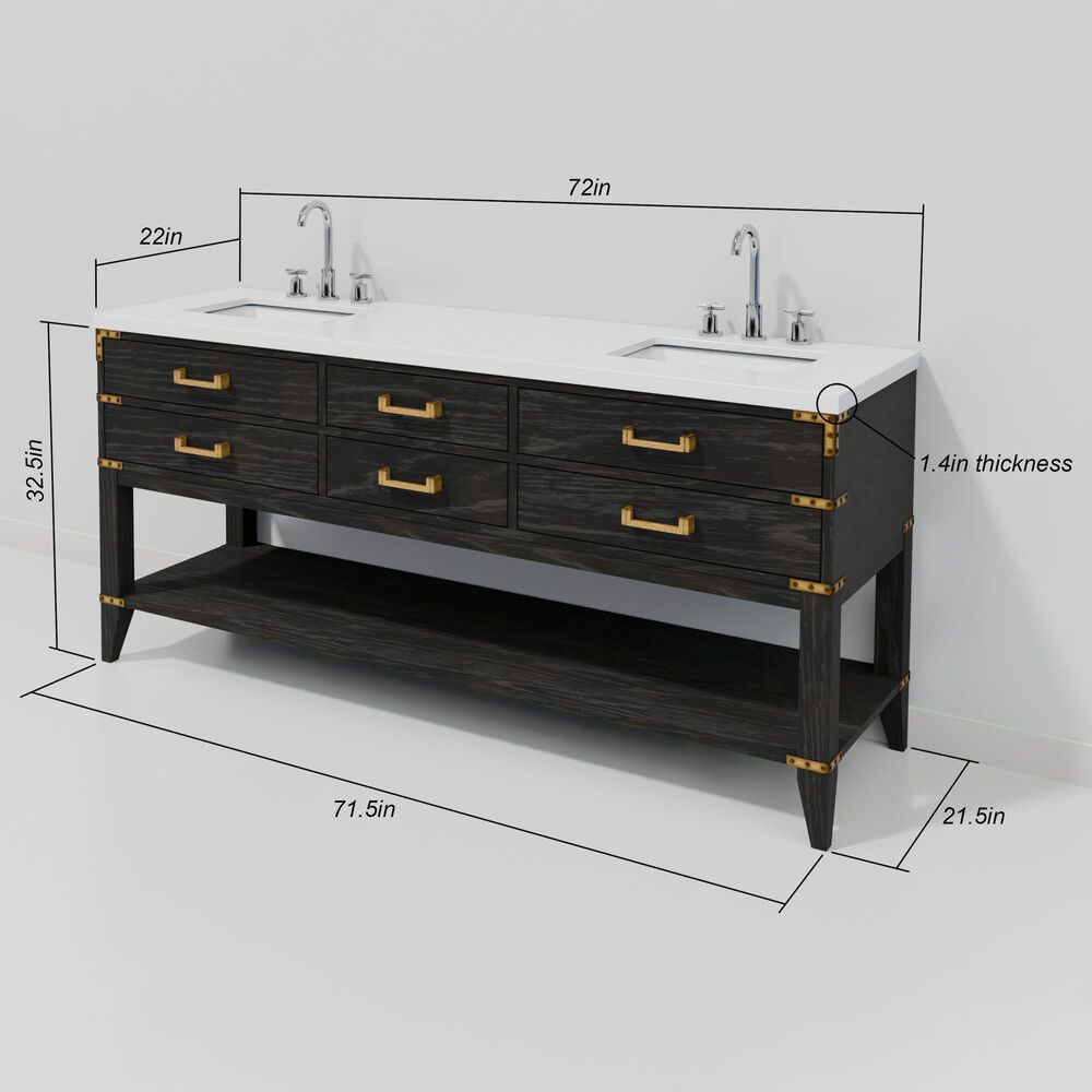 Lexora Home Norwalk 72" Double Bathroom Vanity in Black Oak with White Cultured Marble Top  and Rectangle Sink, , large