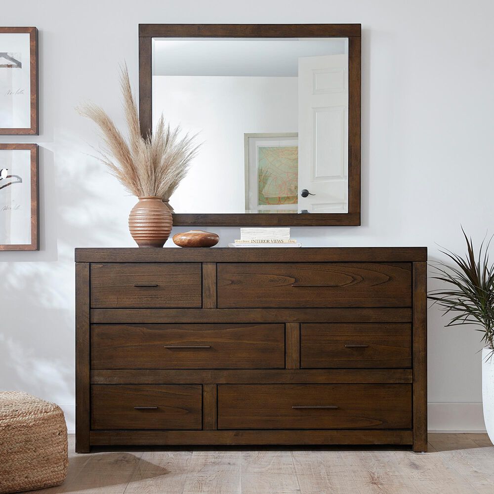 Riva Ridge Modern Loft 4 Piece Queen Panel Bedroom Set in Brownstone, , large
