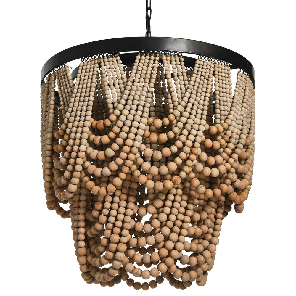 Creative Coop Laurel 2-Tier Draped Wood Bead Chandelier with Black and Natural Shade, , large