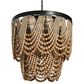 Creative Coop Laurel 2-Tier Draped Wood Bead Chandelier with Black and Natural Shade, , large