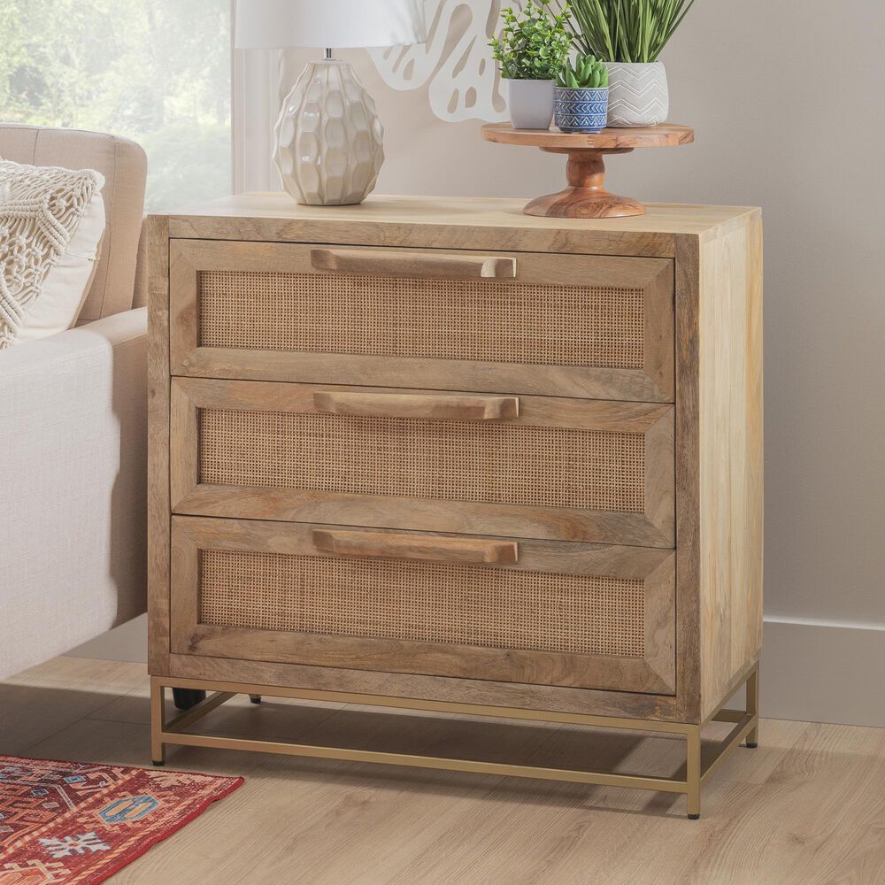 Linon Home Decor Janie 3-Drawer Cabinet in Natural and Gold, , large