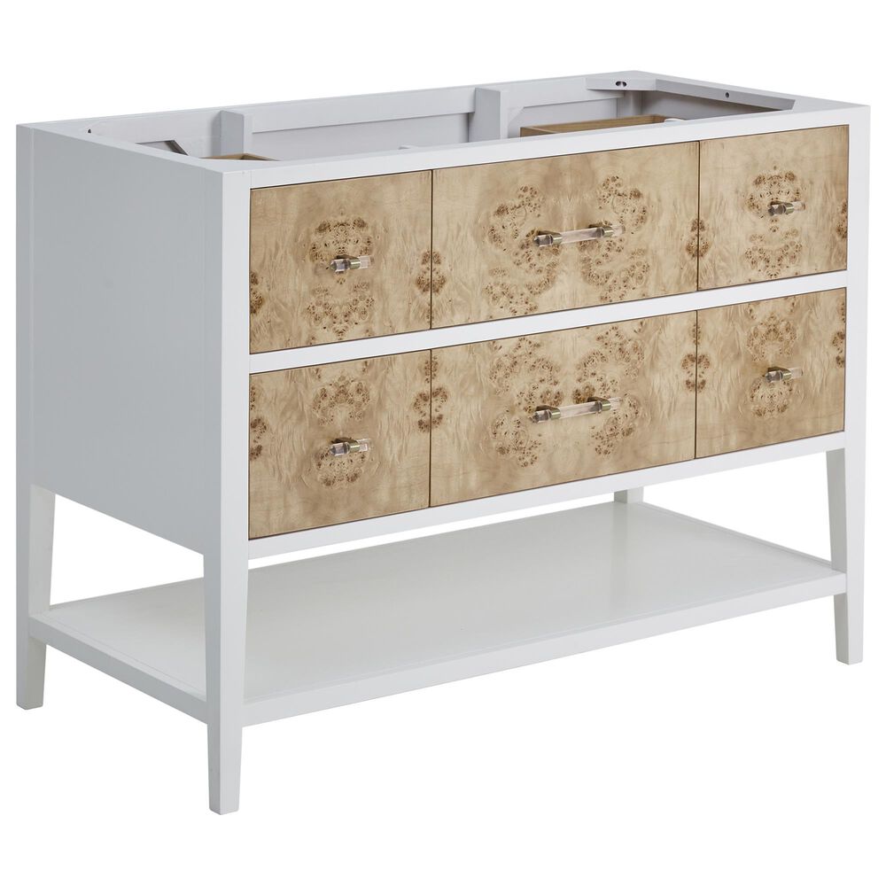 James Martin Vanities Olena 36&quot; Single Vanity in Light Mappa Burl and Polished White with Single Hole 3 cm White Zeus Quartz Top &amp; Backsplash, , large
