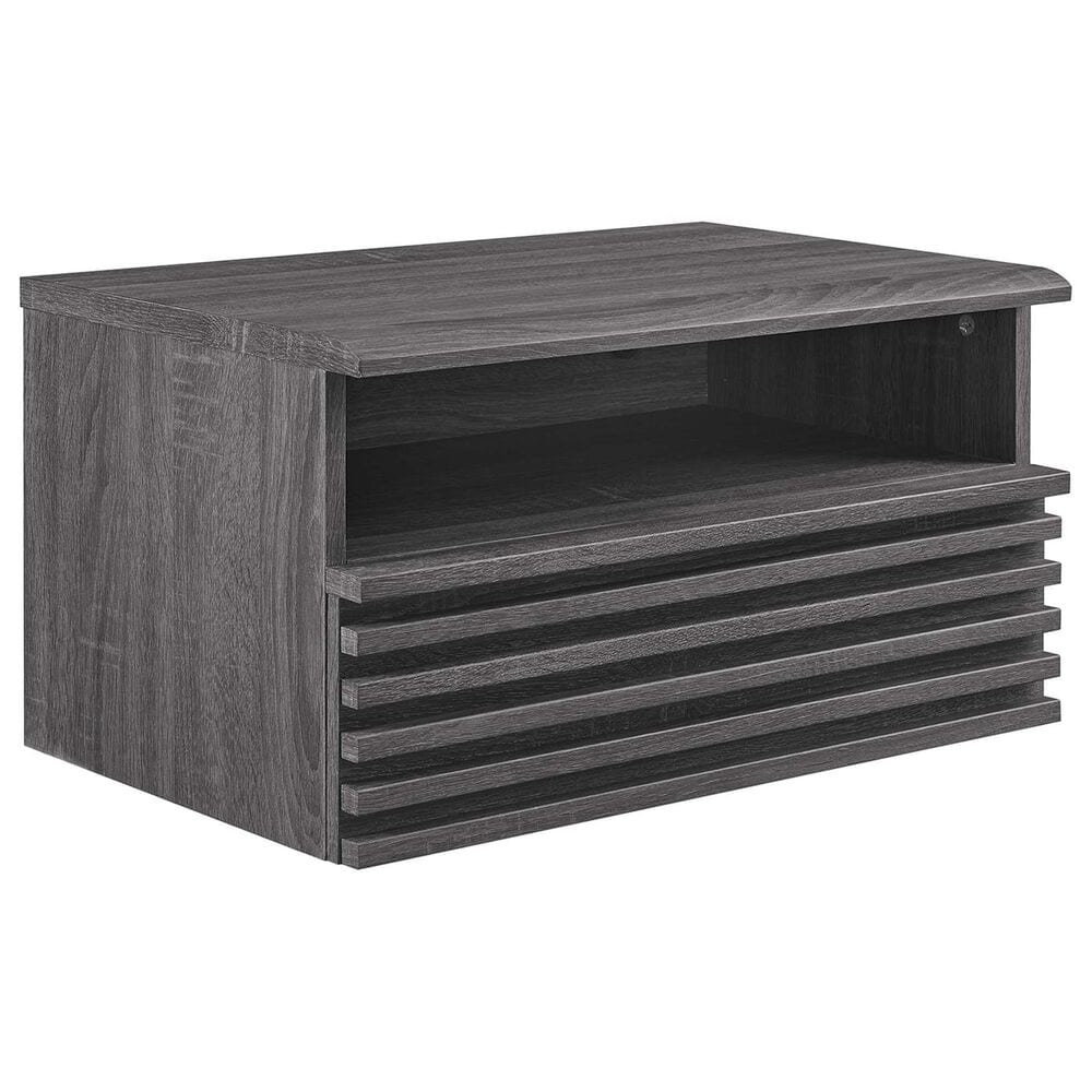 Modway Render 1 Drawer and Shelf Wall Mount Nightstand in Charcoal, , large